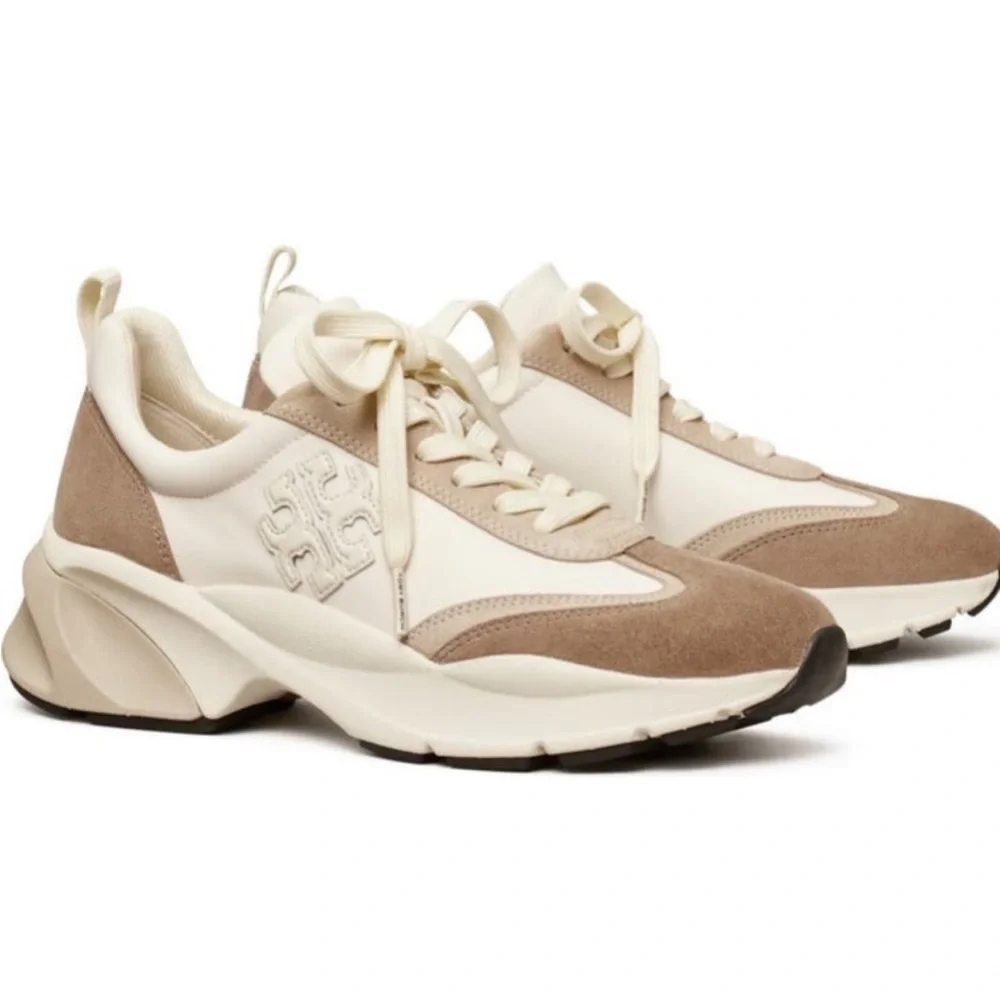 Tory Burch Cream and Taupe Platform Sneakers